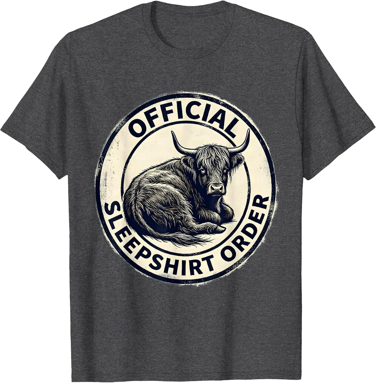 Official Sleepshirt Order Cozy Highland Cow Novelty Pajama T-Shirt - Dark Heather Grey