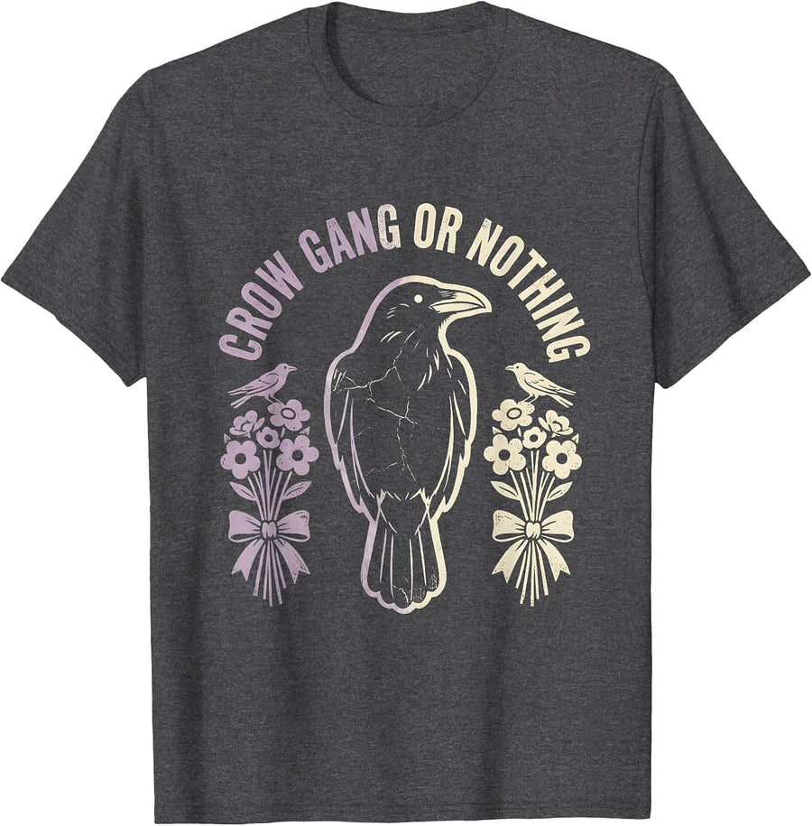 Men's Crow Gang or Nothing Bold Bird Crew Design T-Shirt - Dark Heather Grey