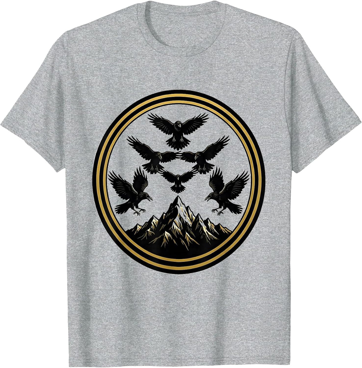 Men's Crow Silhouettes V-Formation Over Mountains T-Shirt - Heather Grey