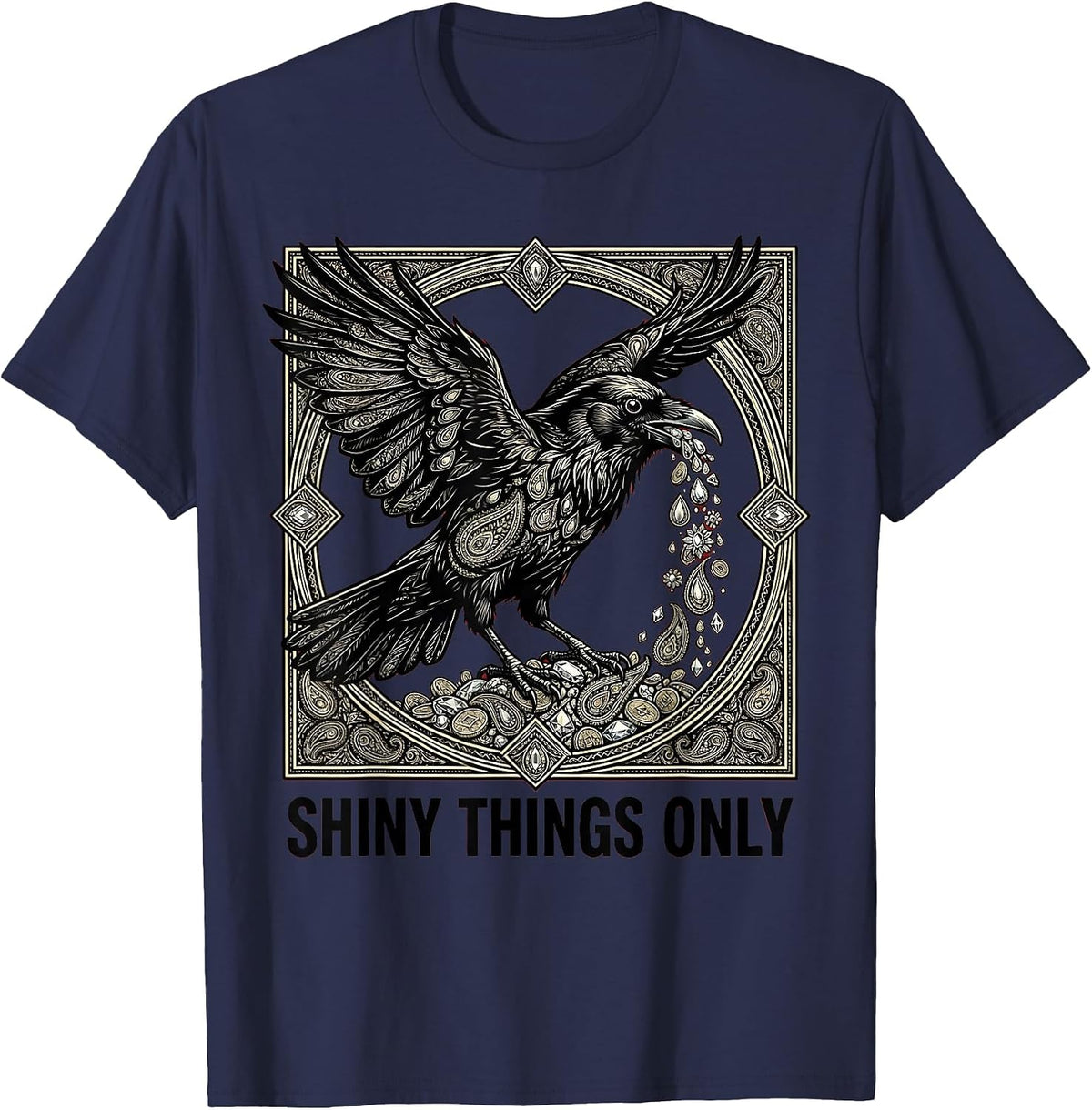 Men's Shiny Things Only Crow Collector Design T-Shirt - Navy Blue