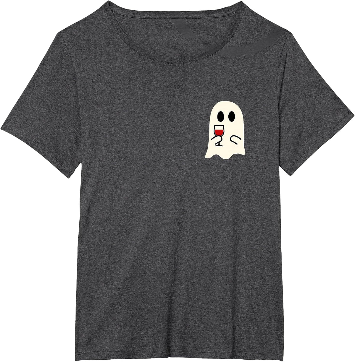 Cute Little Ghost Red Wine Glass Halloween T-Shirt - Dark Heather Grey