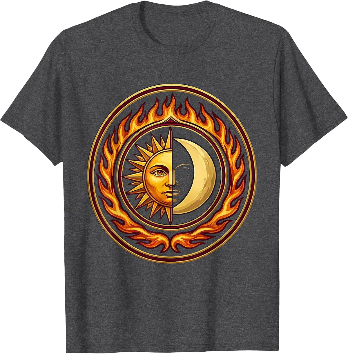 Sun and Moon Ring of Fire Celestial Eclipse T-Shirt - Dark Heather Grey