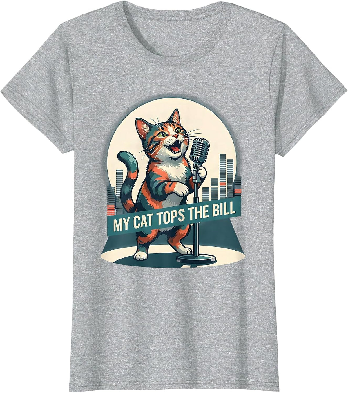 My Cat Tops The Bill Funny Cat Rock Music Band Humor T-Shirt - Heather Grey