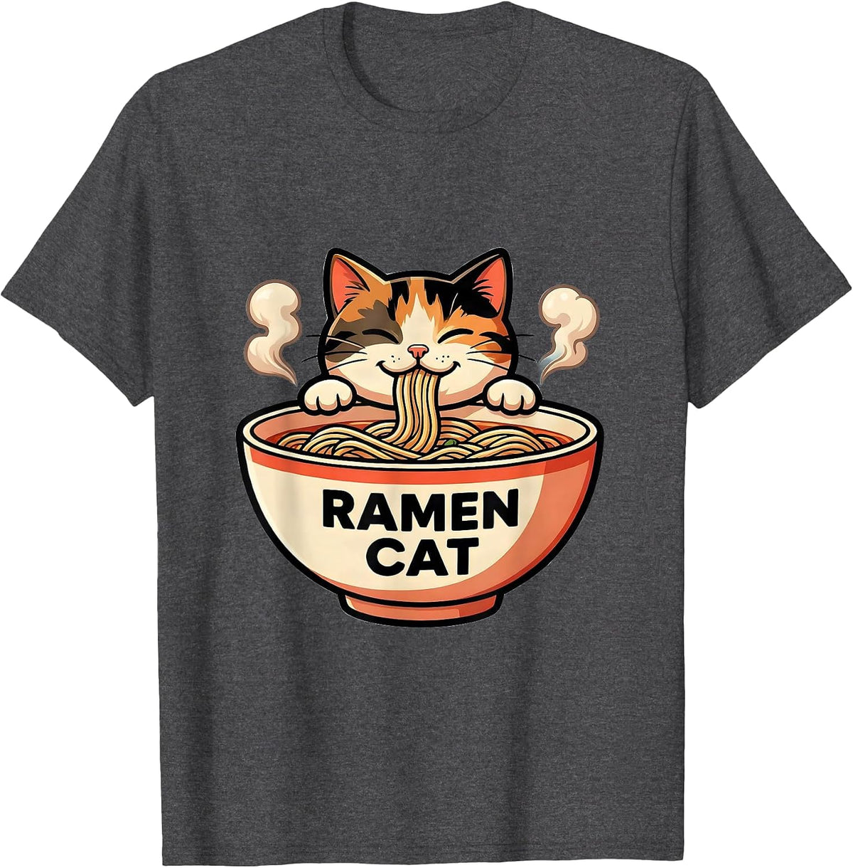 Ramen Cat Cute Kawaii Anime Animal Japanese Food Humor T-Shirt - Dark Heather Grey