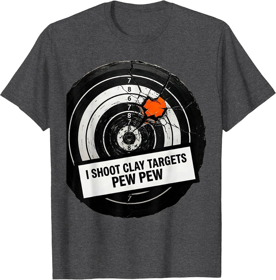 Men's I Shoot Clay Targets Pew Pew Funny Gun Enthusiast Gift T-Shirt - Dark Heather Grey