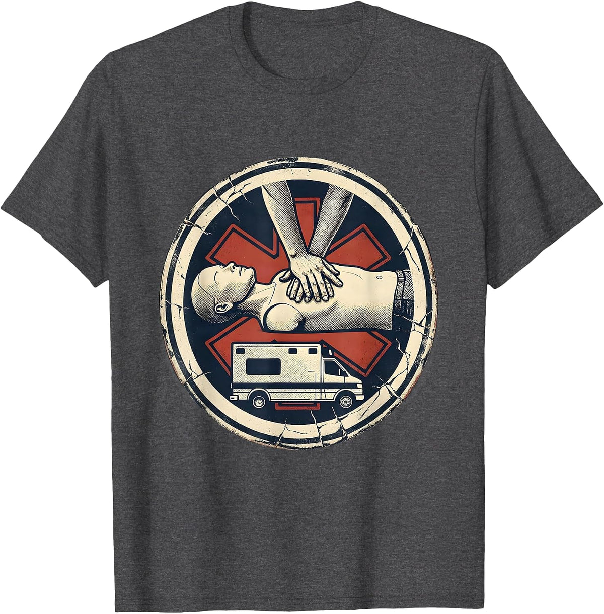 Sealed Mannequin Hands Distressed EMT Paramedic Humor T-Shirt - Dark Heather Grey