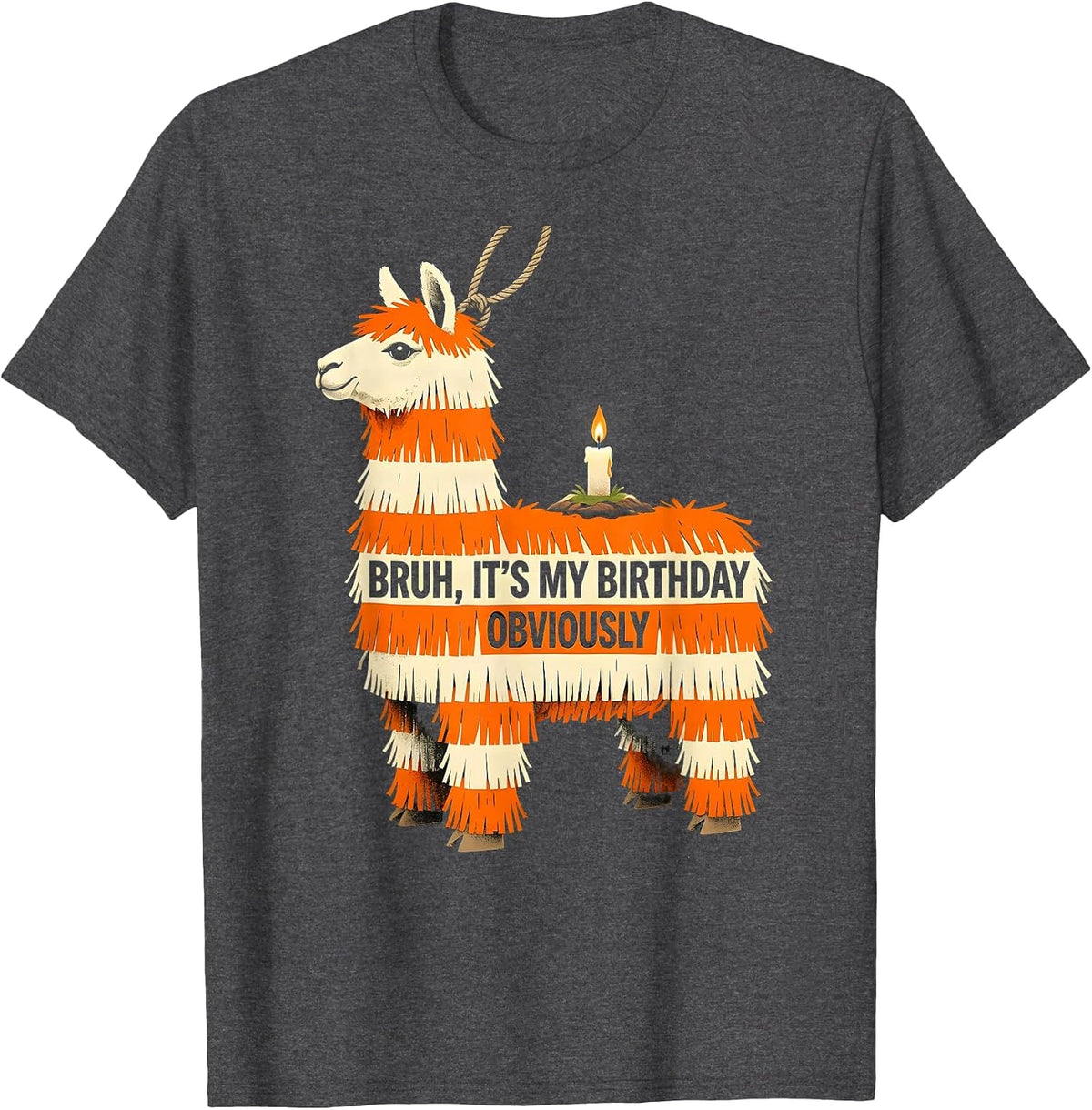 Bruh It's My Birthday Obviously Funny Llama Pinata Party T-Shirt - Dark Heather Grey