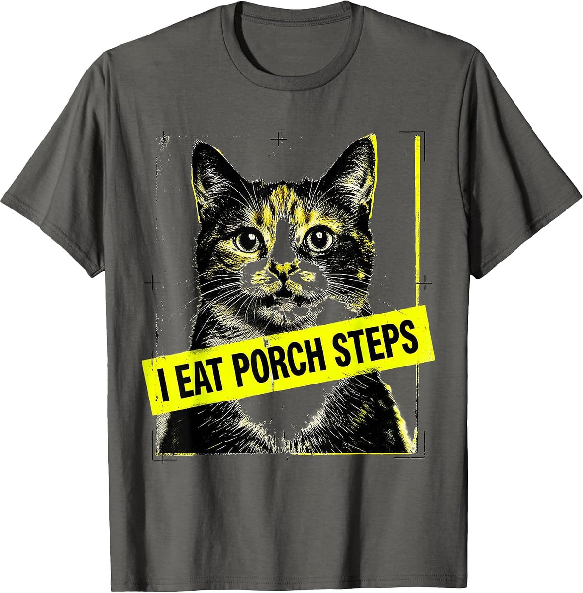 Men's I Eat Porch Steps Funny Cat Meme Bootleg Graphic T-Shirt - Asphalt Grey