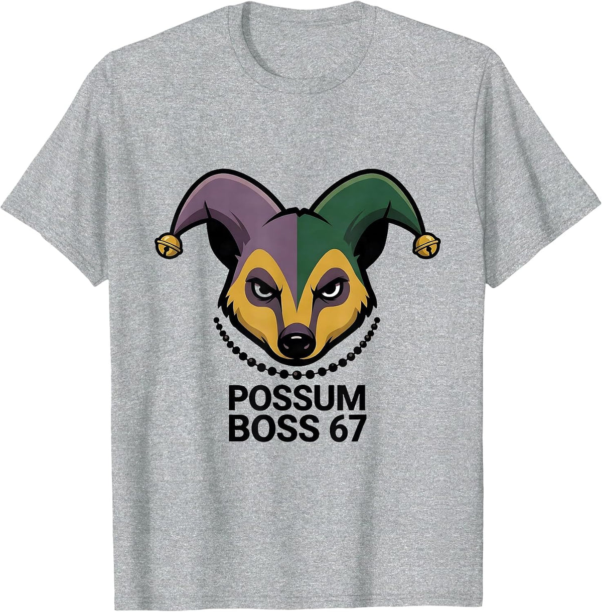 Men's Possum Boss 67 Editorial Conceptual Mardi Gras Six Seven T-Shirt - Heather Grey