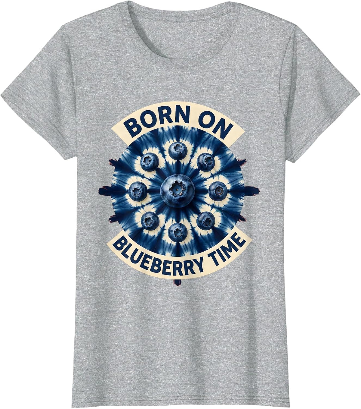 Born on Blueberry Time Red White and Blue Design T-Shirt - Heather Grey