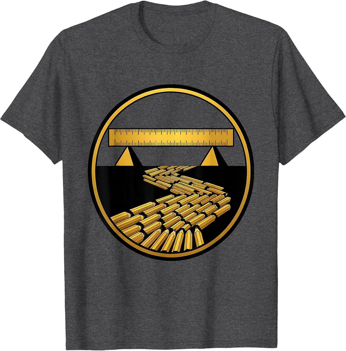 Back to School Ruler Bridge Pencil River Graphic T-Shirt - Dark Heather Grey