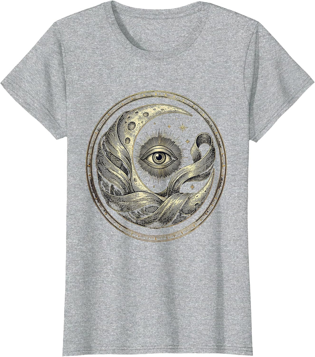 Women's Crescent Moon Aurora Borealis Night Sky Design T-Shirt - Heather Grey