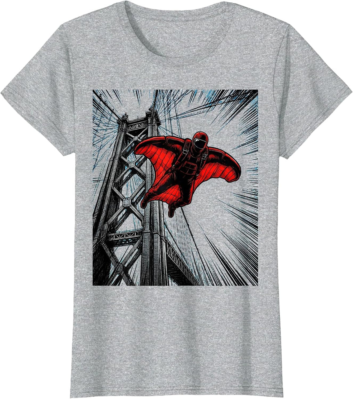 Base Jumper Launching From Suspension Bridge Tower T-Shirt - Heather Grey