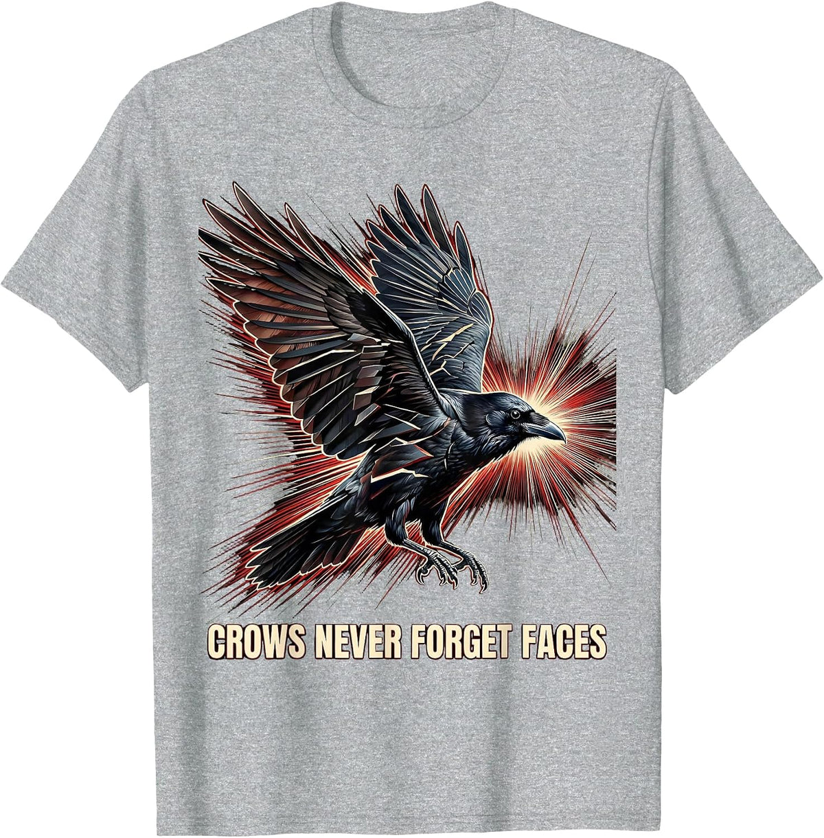 Men's Crows Never Forget Faces Crow Design T-Shirt - Heather Grey