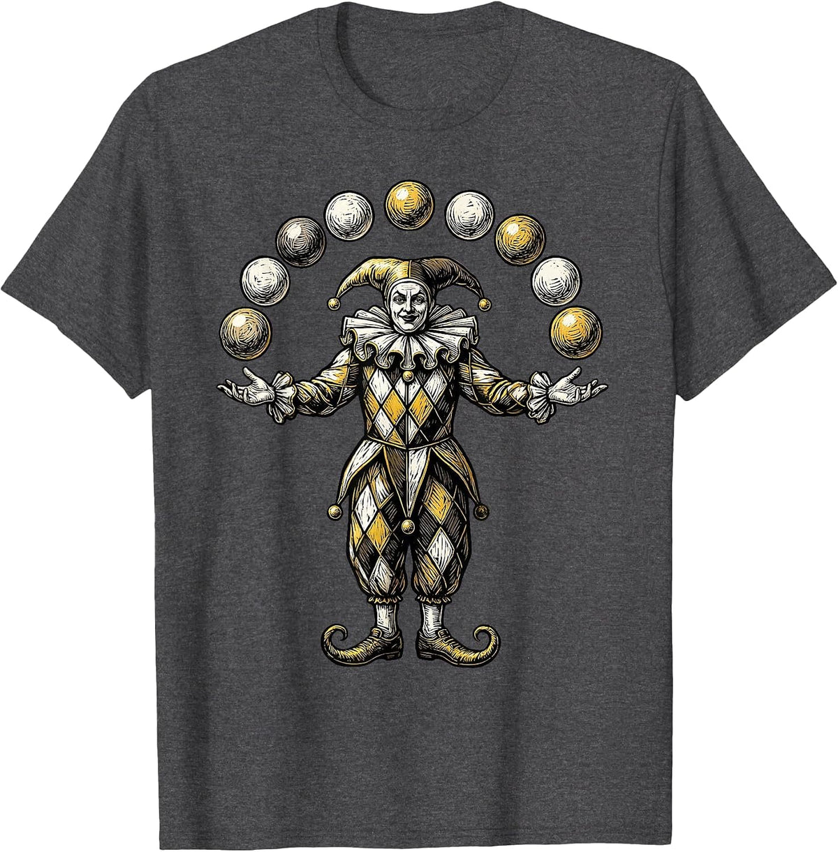 Mardi Gras Jester Juggling Colorful Diamond Costume T-Shirt - Dark Heather Grey