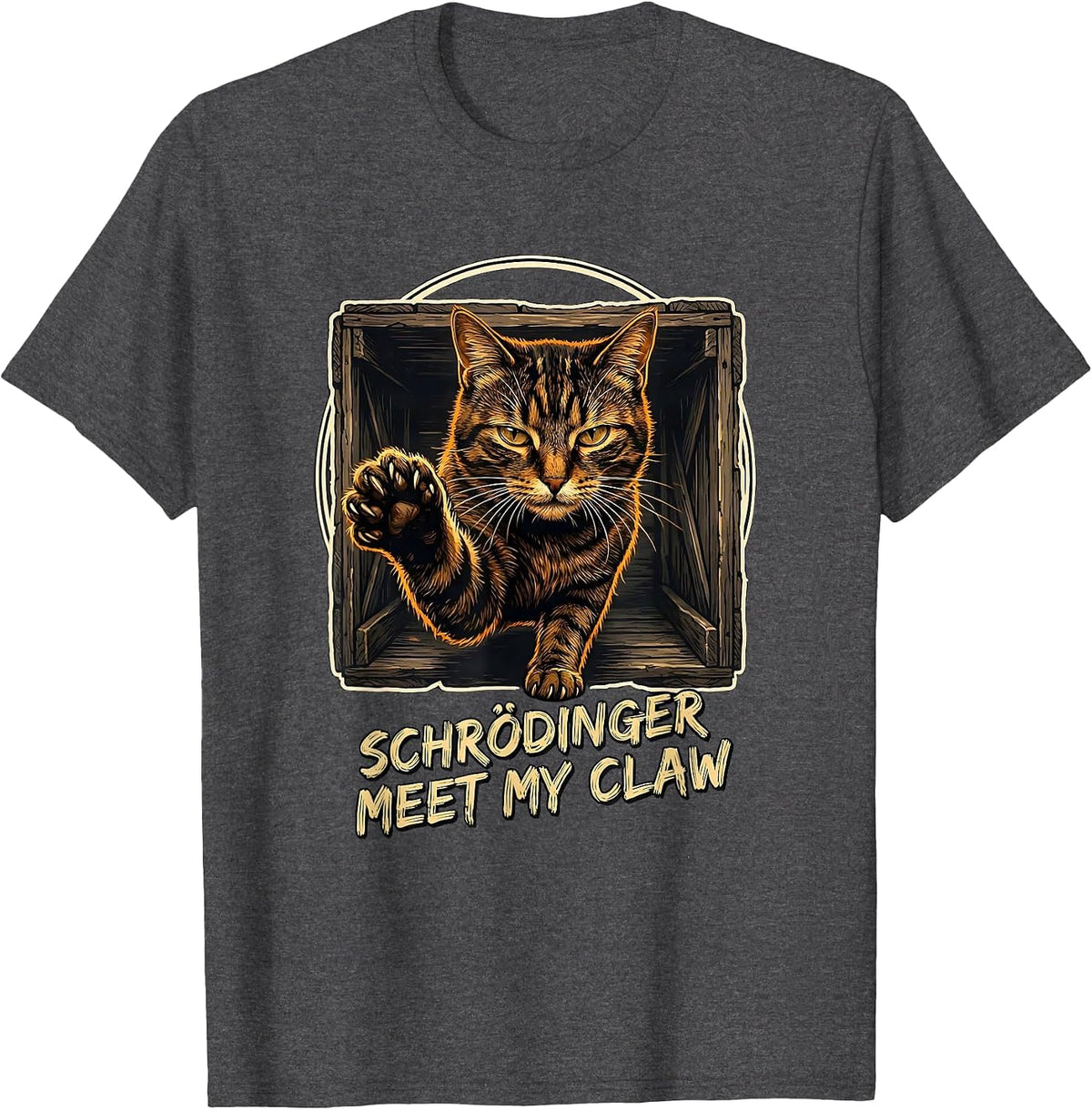 Schrödinger Meet My Claw Funny Physics Cat Lover Quantum T-Shirt - Dark Heather Grey