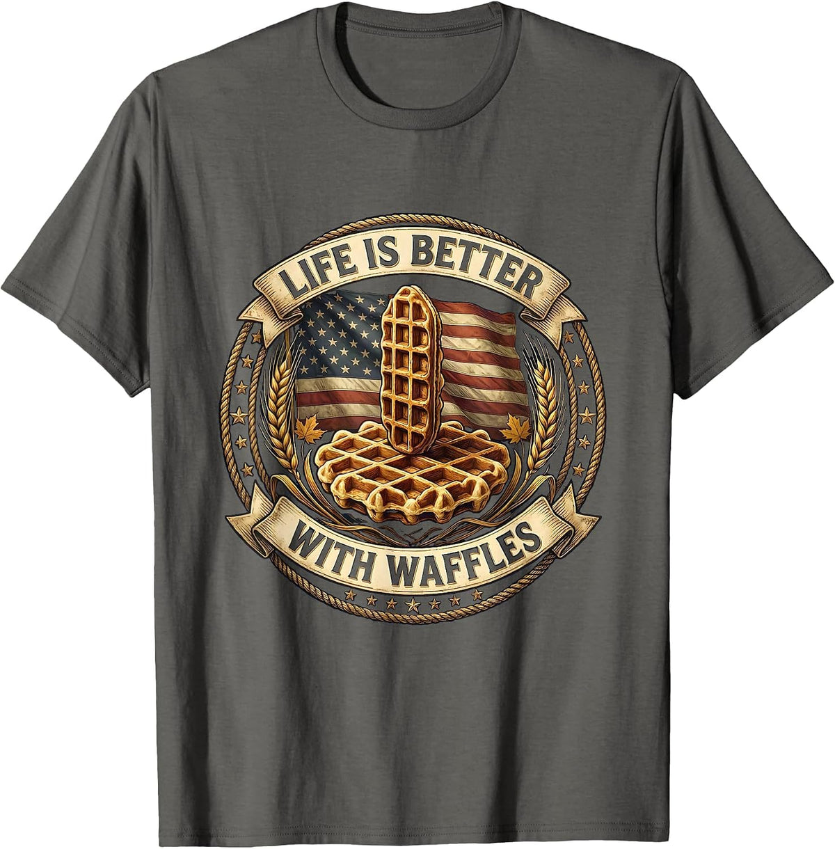 Life Is Better With Waffles Food Lover Design T-Shirt - Asphalt Grey