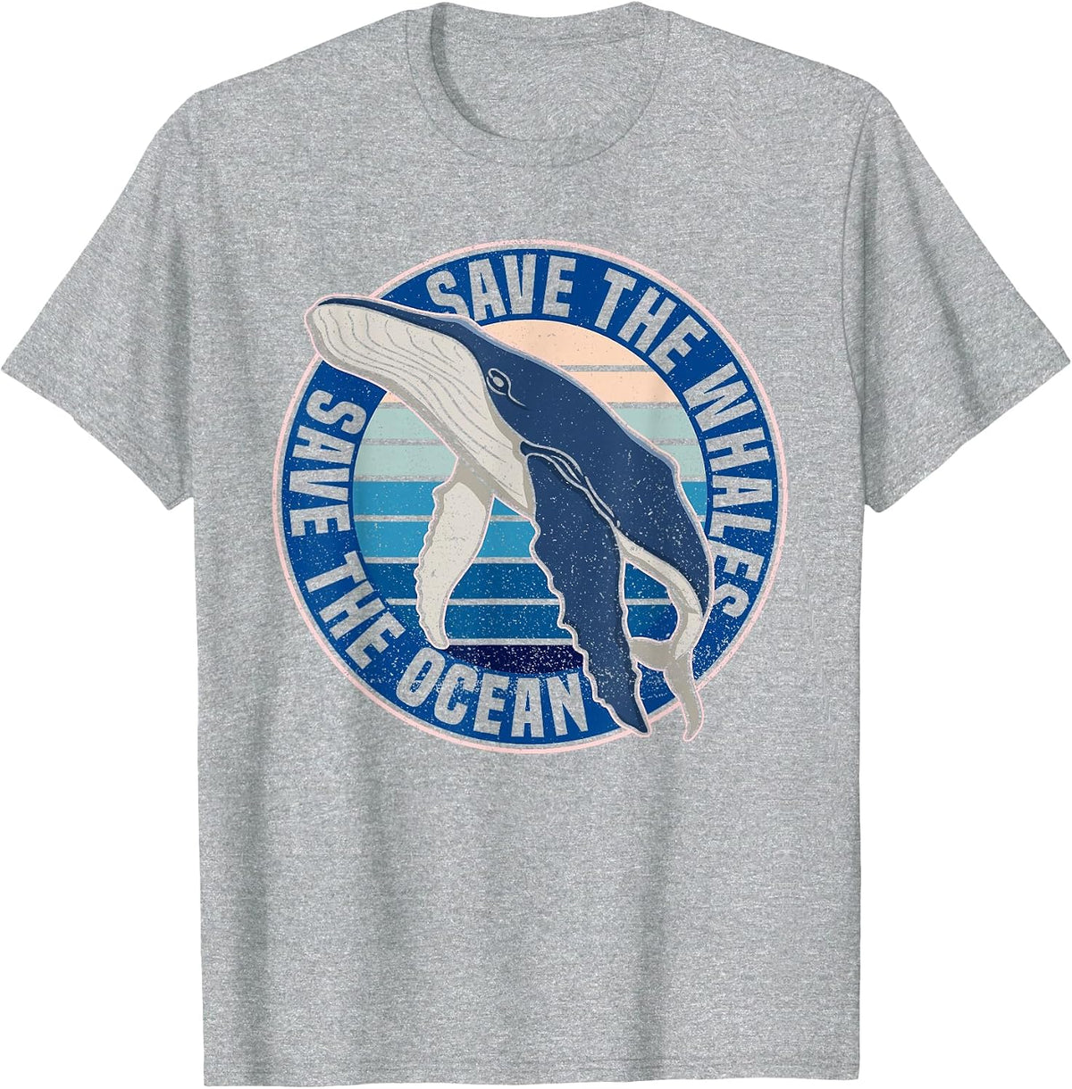 Save The Whales Save The Ocean Whale Lover Retro T-Shirt - Heather Grey