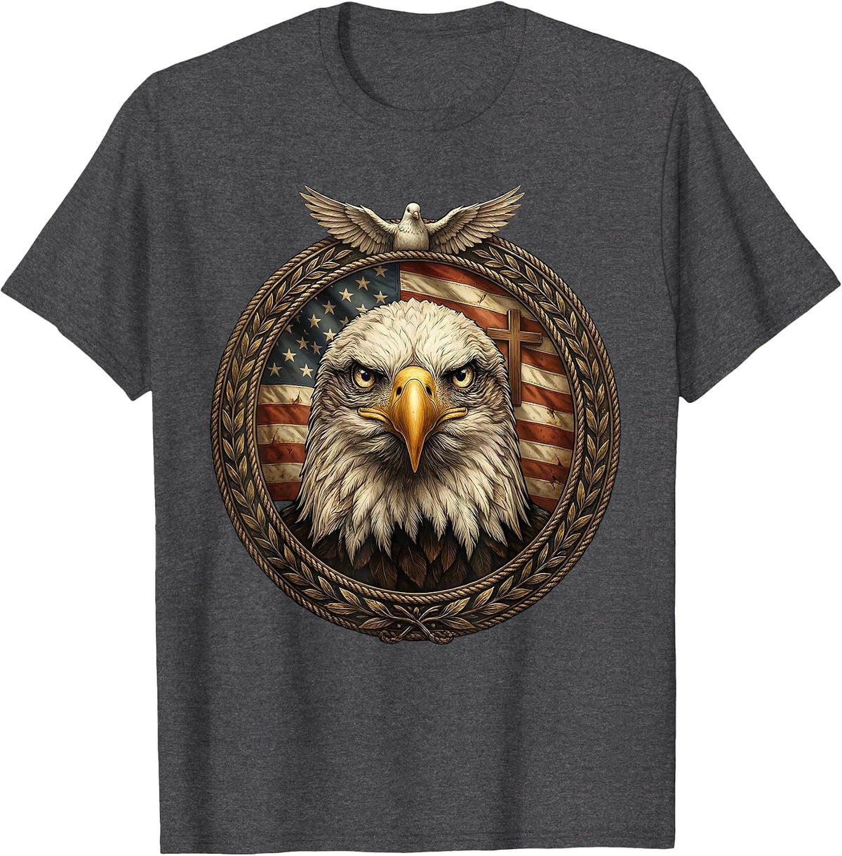 Bald Eagle Bold Portrait USA Patriotic Design T-Shirt - Dark Heather Grey