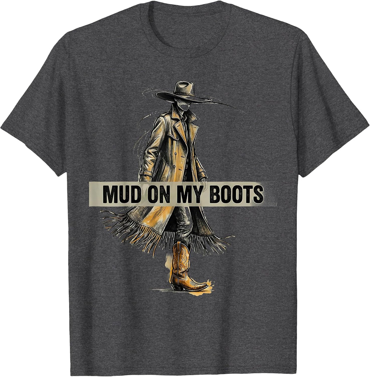 Men's Mud On My Boots Country Roots Design T-Shirt - Dark Heather Grey
