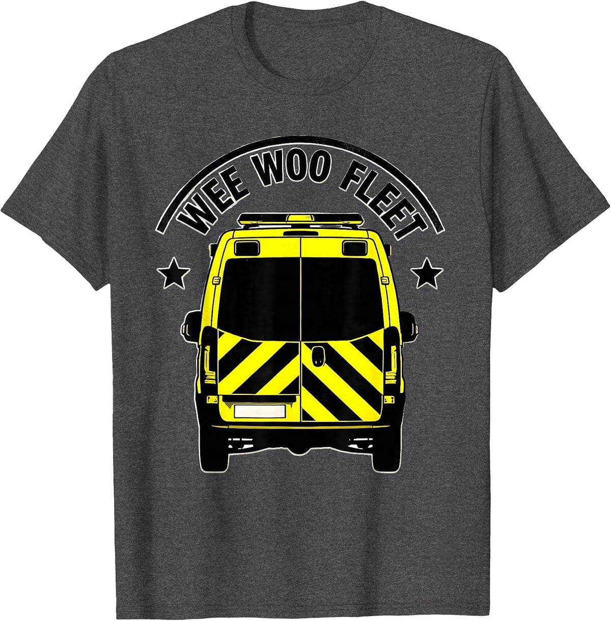 Men's Wee Woo Fleet Stencil EMS Paramedic EMT Gag Humor T-Shirt - Dark Heather Grey