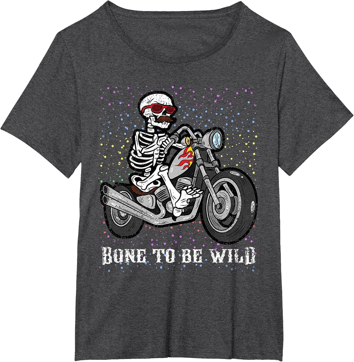 Skeleton Riding Motorcycle Halloween Costume Biker Rider T-Shirt - Dark Heather Grey