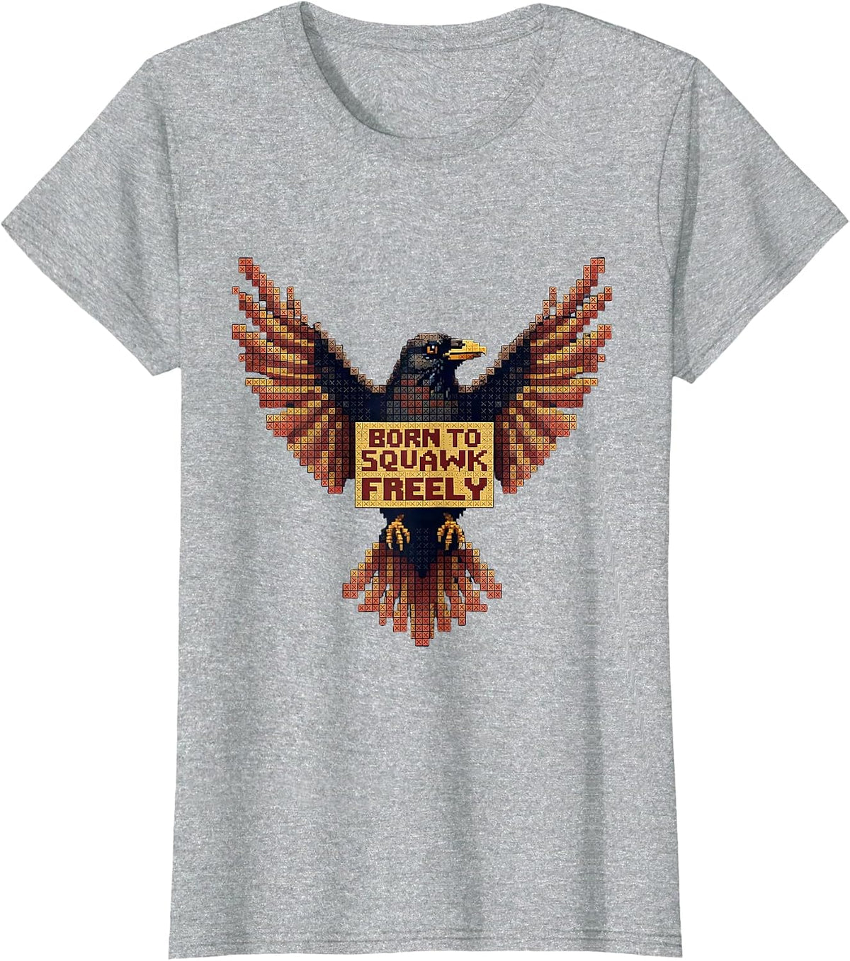 Women's Born to Squawk Freely Crow Design T-Shirt - Heather Grey