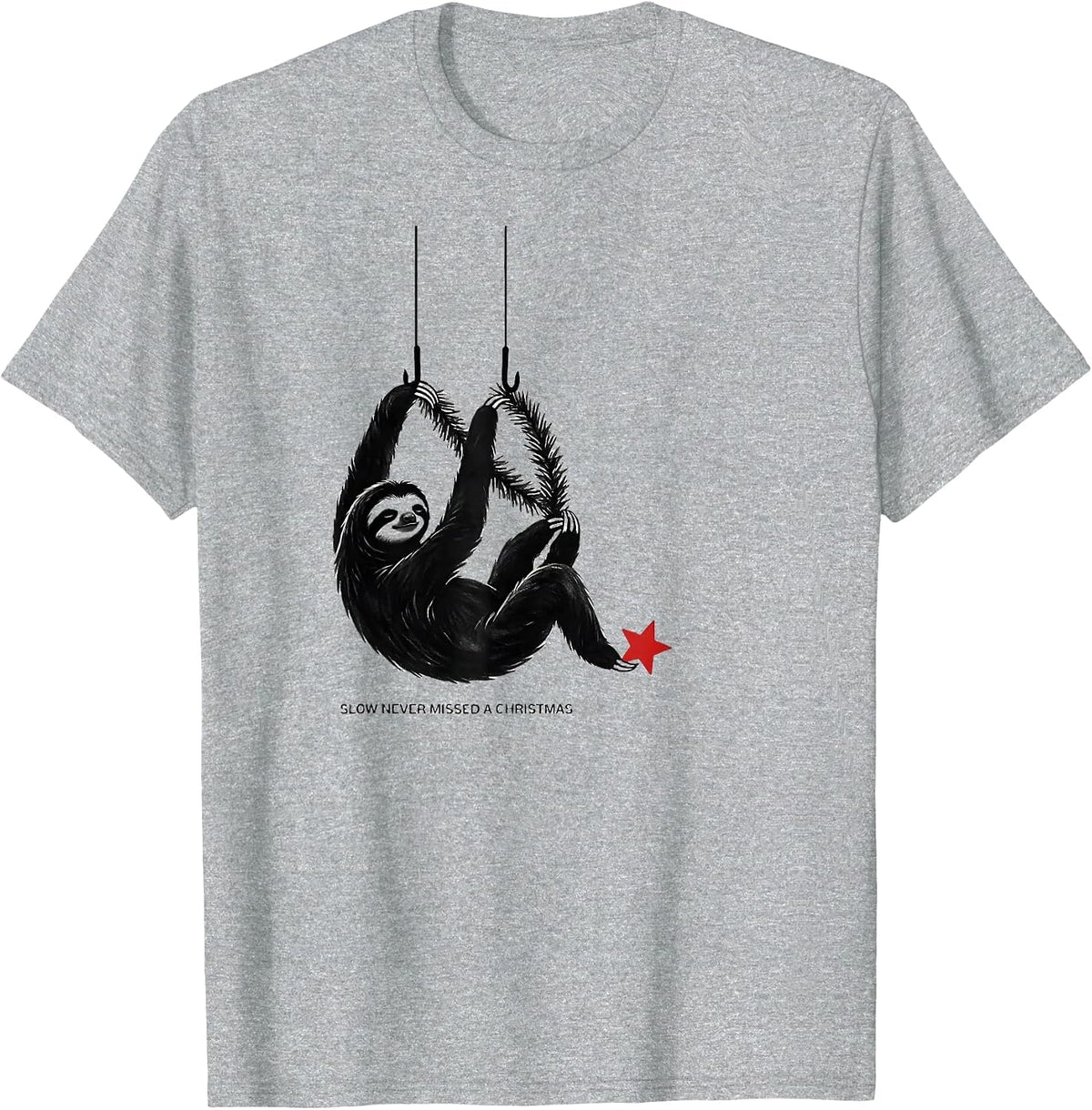 Men's Slow Never Missed A Christmas Funny Sloth Lover Christmas T-Shirt - Heather Grey