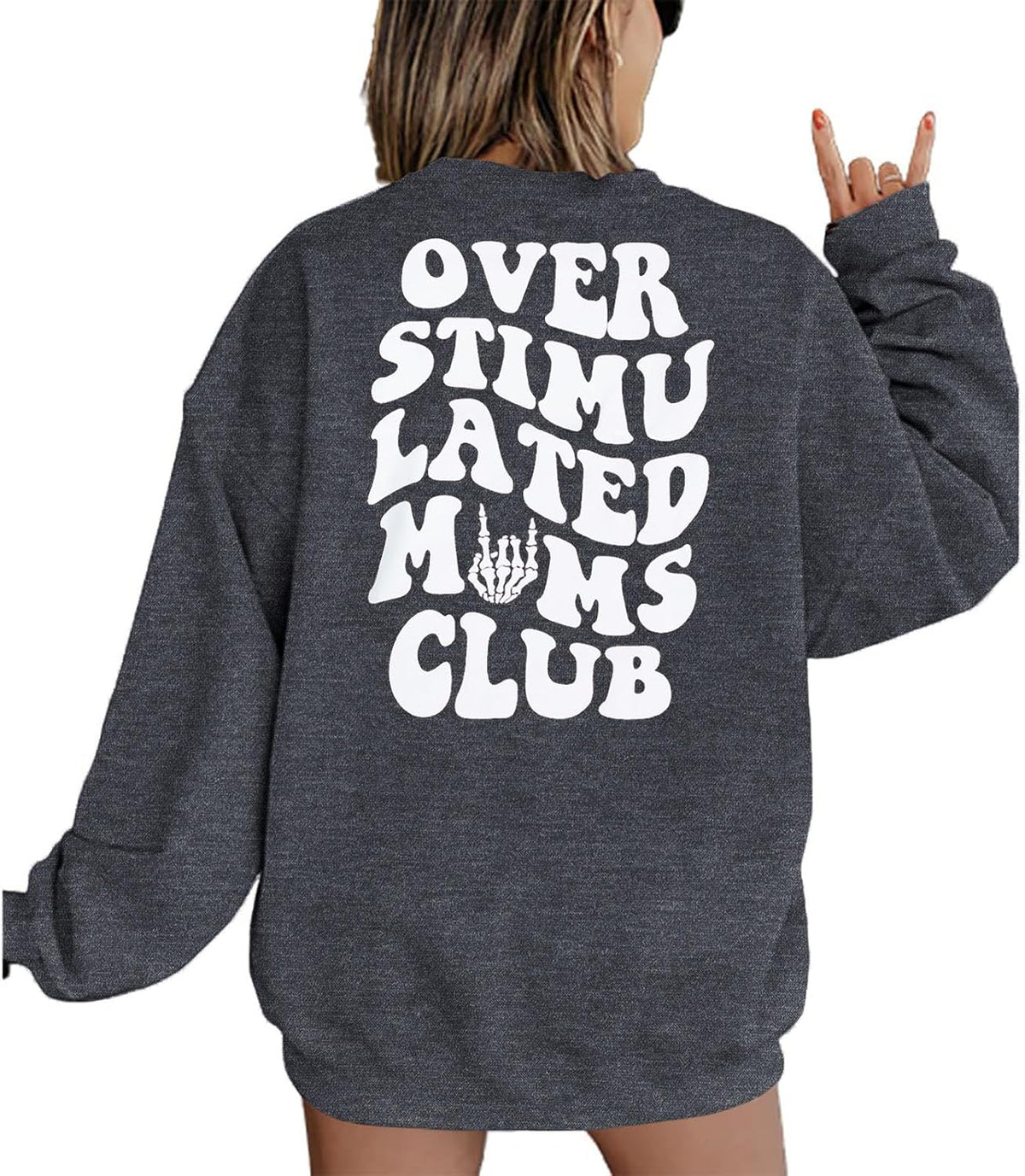 LUKYCILD Overstimulated Moms Club Sweatshirt for Women Mama Shirt Oversized Mom Life Pullover Casual Long Sleeve Tops - Grey