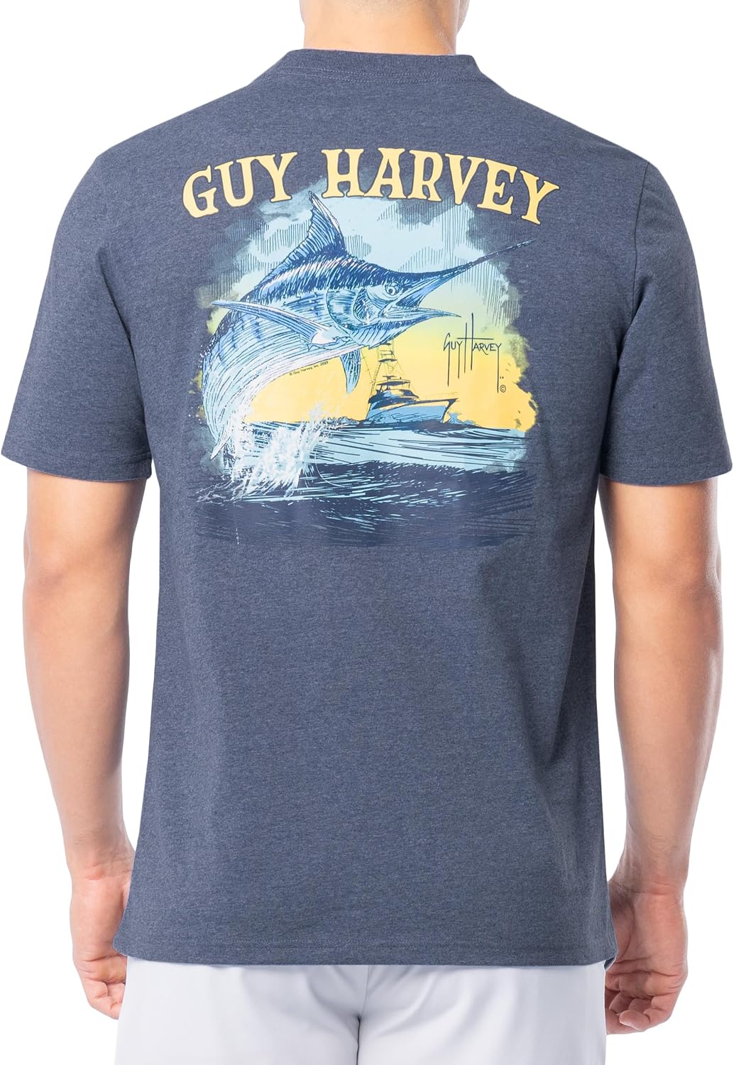 Guy Harvey Men’s Threadcycled Short Sleeve T-Shirt - Navy Heather\/Sketchy Blue