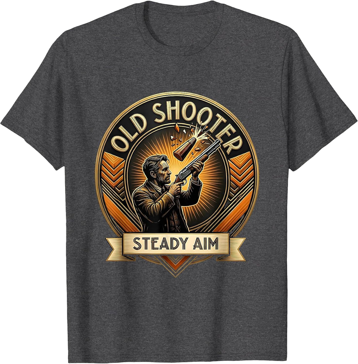 Old Shooter Steady Aim Trap Shooting Design T-Shirt - Dark Heather Grey