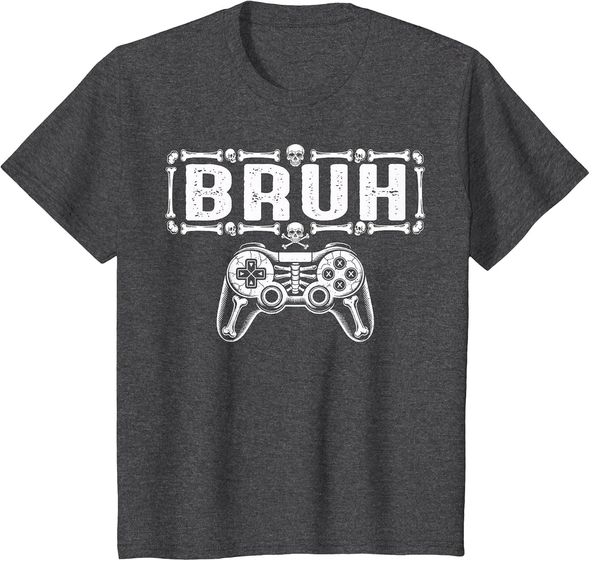 Halloween Skeleton Gamer Bruh Funny Video Gaming Boys Kids T-Shirt - Dark Heather Grey