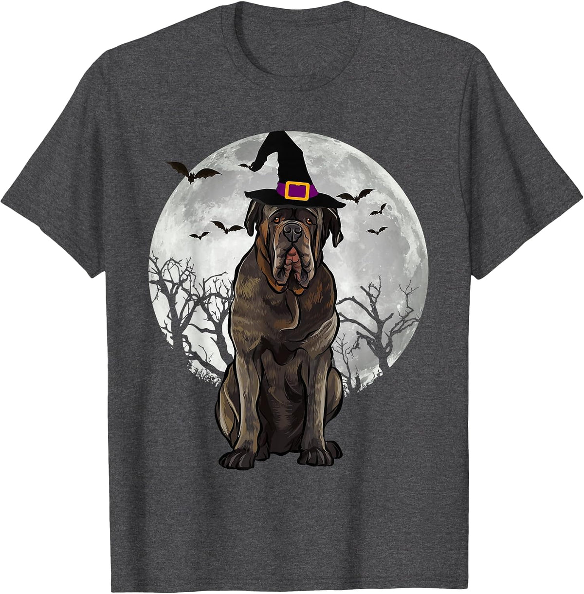 Scary Neapolitan Mastiff Dog Witch Hat Halloween T-Shirt - Dark Heather Grey