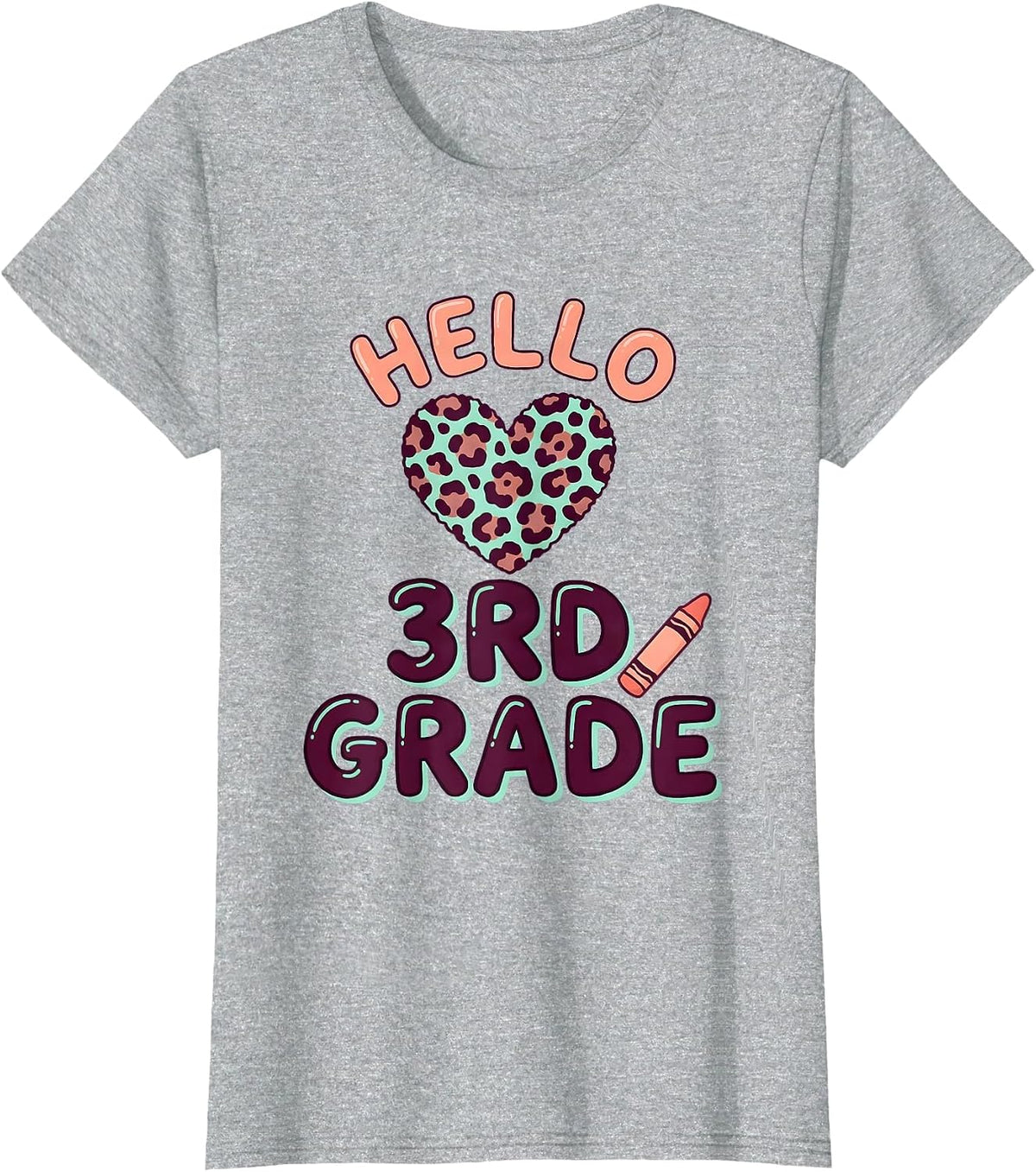 Hello 3rd Grade Cute Kawaii Leopard Heart Back To School T-Shirt - Heather Grey