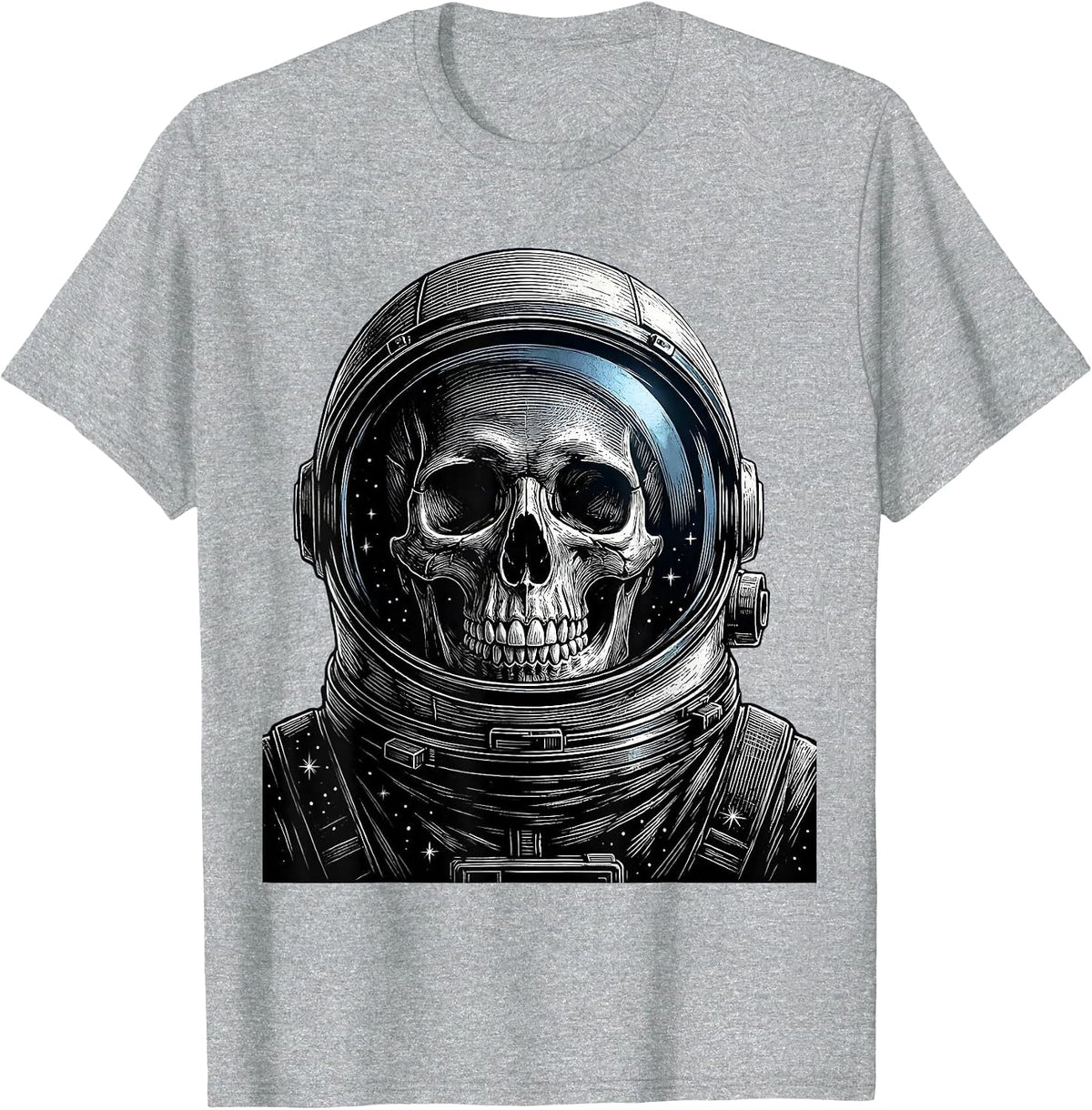 Men's Astronaut Skull Floating in Deep Space T-Shirt - Heather Grey
