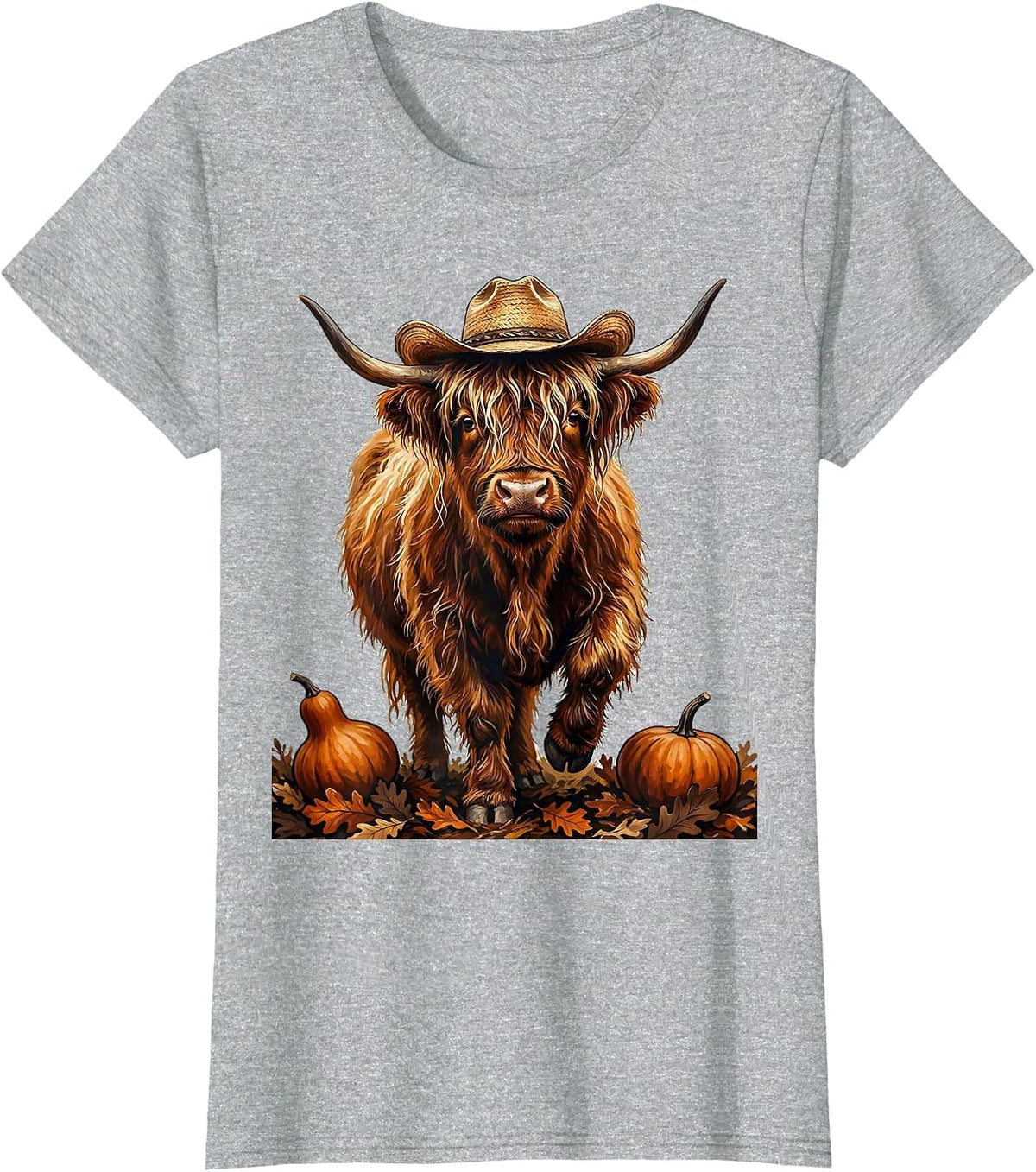 Highland Cow Halloween Costume Funny Fall Farm Animal T-Shirt - Heather Grey