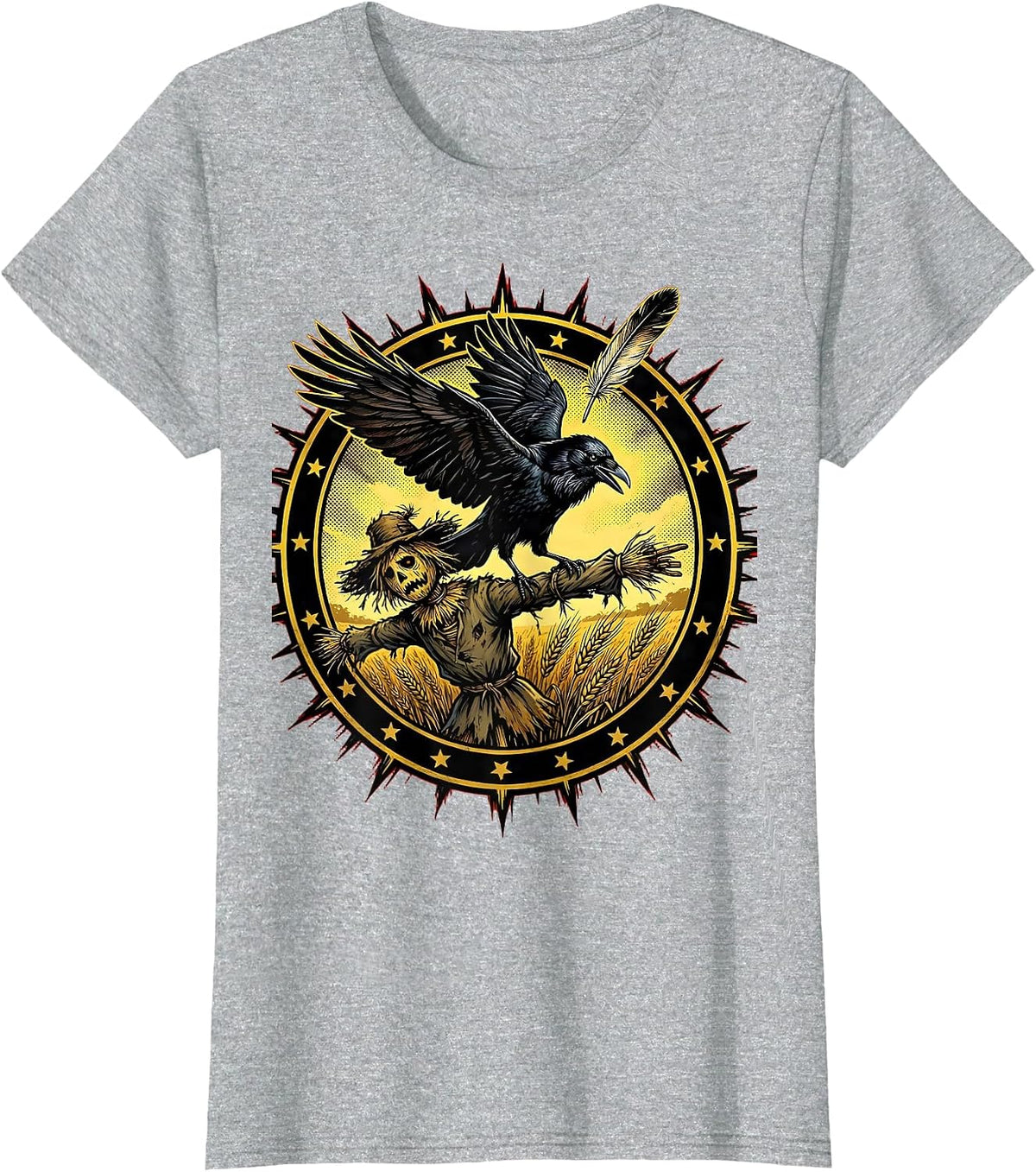 Crow Flipping Off Scarecrow Funny Field Art T-Shirt - Heather Grey