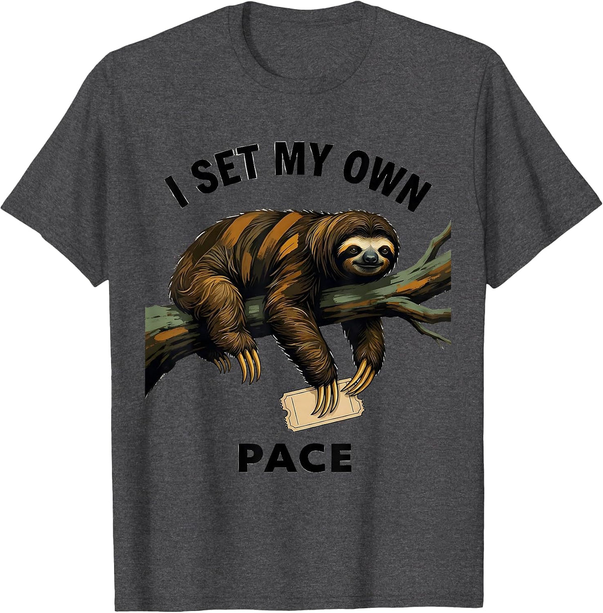 Men's I Set My Own Pace Funny Sloth Lazy Humor Animal Lover Gift T-Shirt - Dark Heather Grey