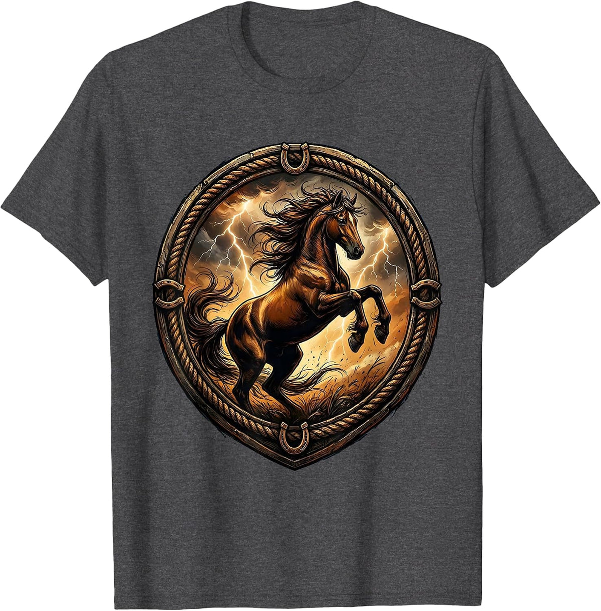 Men's Rearing Horse Stormy Sky Western Graphic T-Shirt - Dark Heather Grey