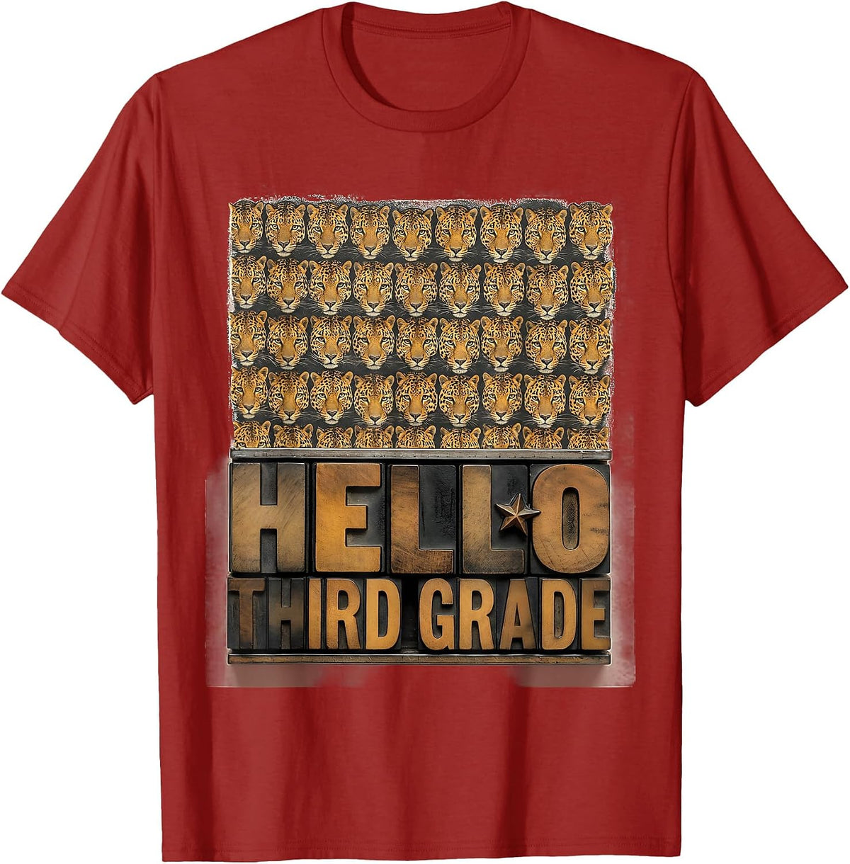 Hello Third Grade Leopard Teacher Student Back To School T-Shirt - Cranberry Red