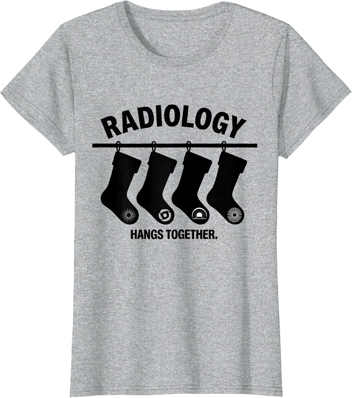 Radiology Hangs Together Silhouette Xray Tech Christmas T-Shirt - Heather Grey