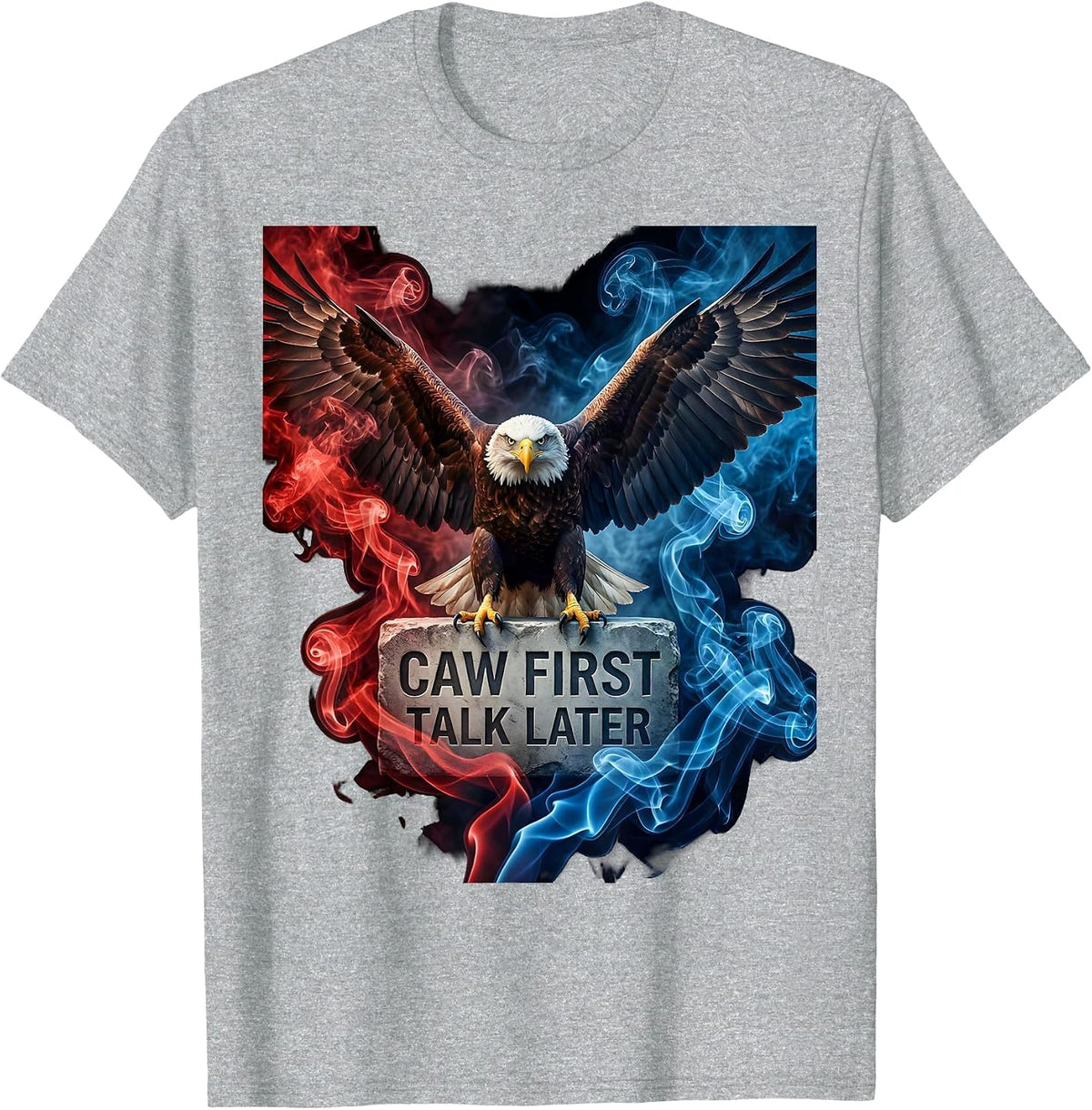 Men's Caw First Talk Later Funny Crow Design T-Shirt - Heather Grey