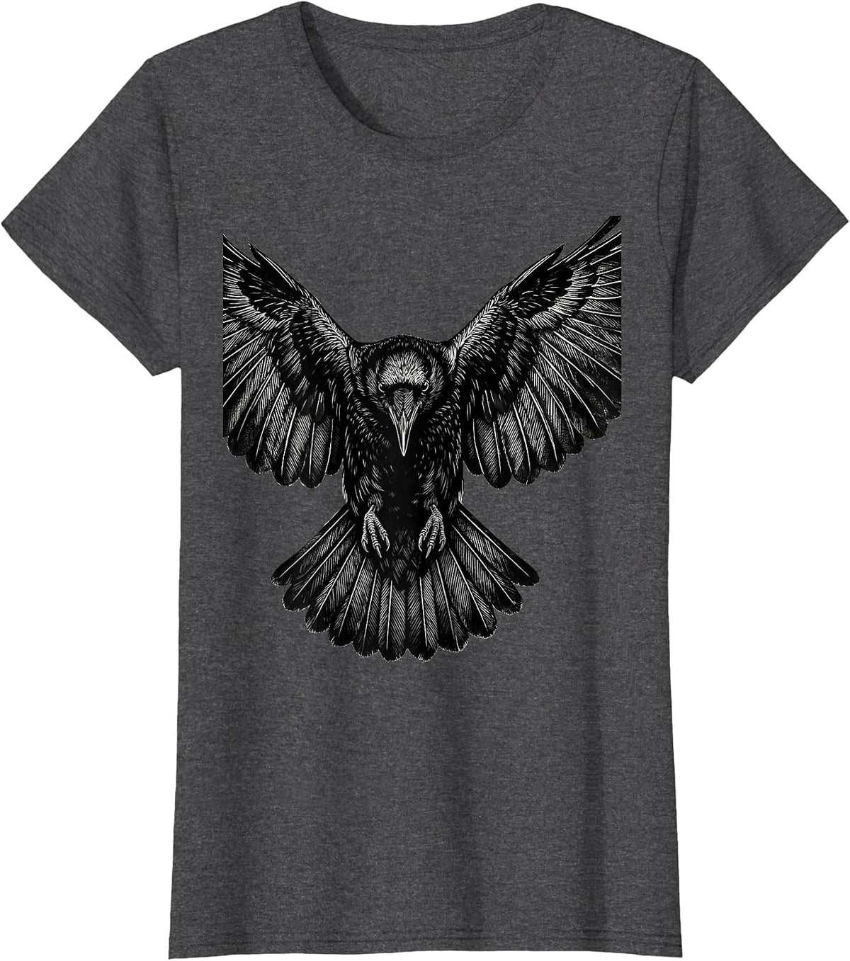 Women's Crow in Flight Overhead View Graphic Design T-Shirt - Dark Heather Grey