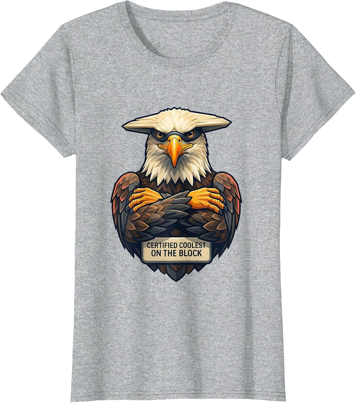 Certified Coolest On The Block Funny Bald Eagle Mascot Humor T-Shirt - Heather Grey