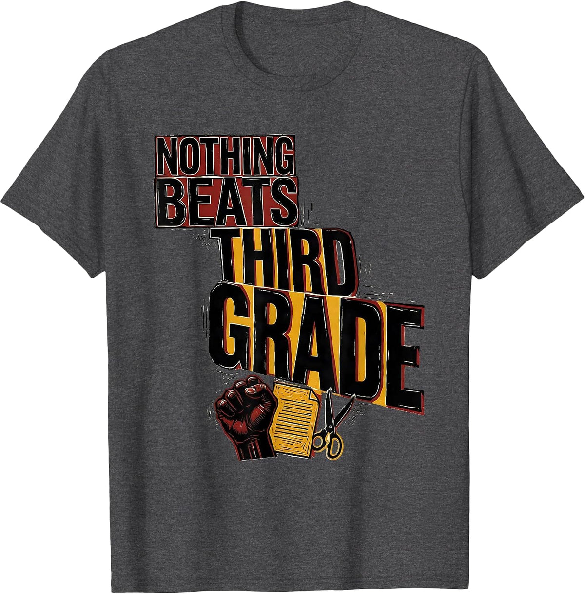 Men's Nothing Beats Third Grade Funny Team Third Grade Back T-Shirt - Dark Heather Grey
