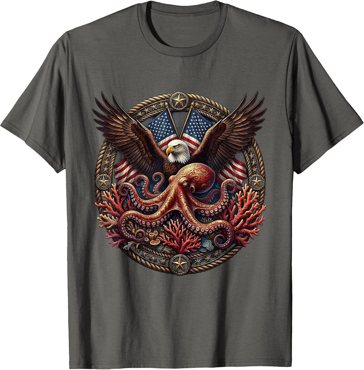 Men's Octopus Camouflage Coral Reef Illustration T-Shirt - Asphalt Grey