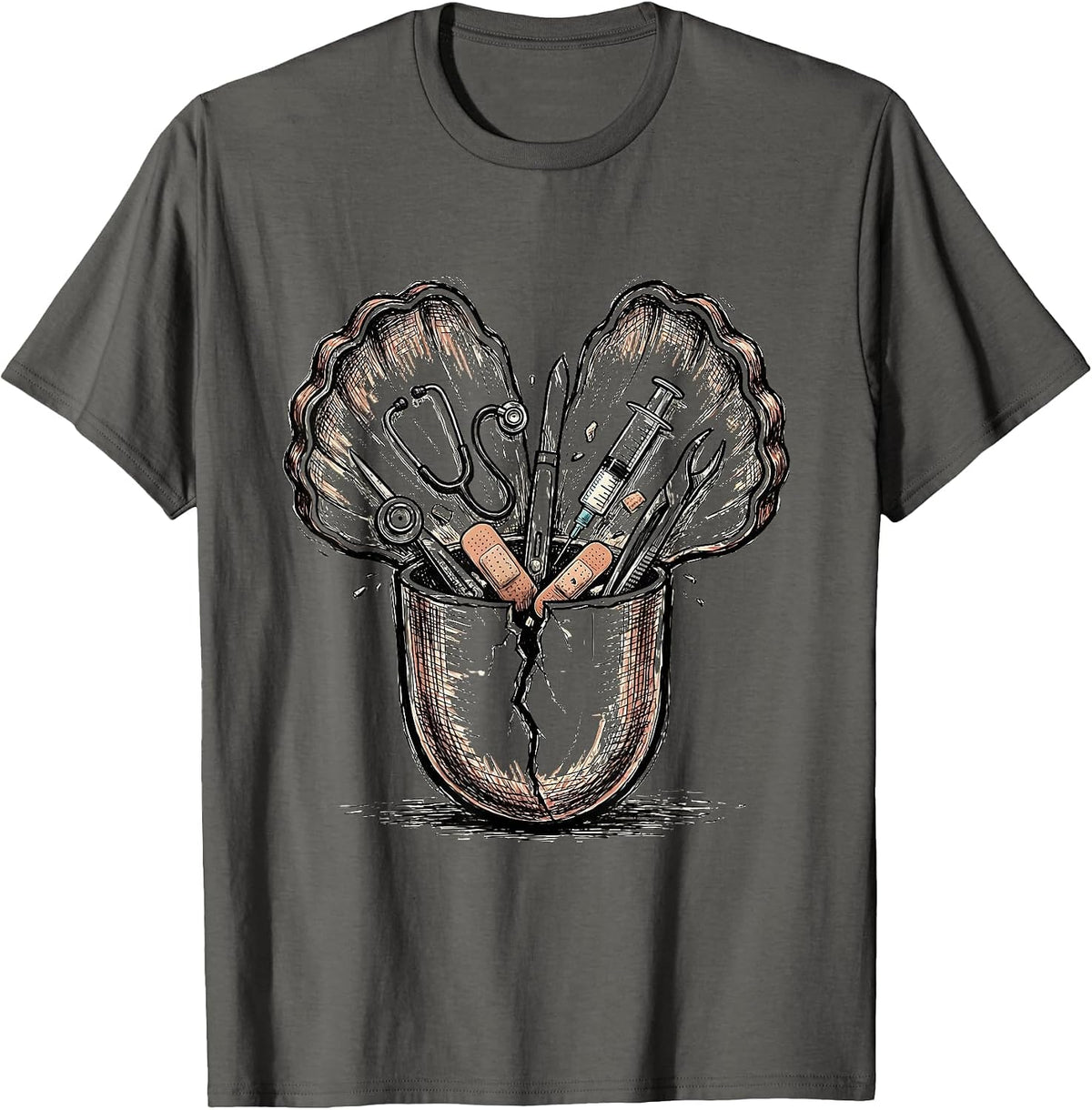Men's Medical Assistant Pill Capsule Tools Graphic T-Shirt - Asphalt Grey
