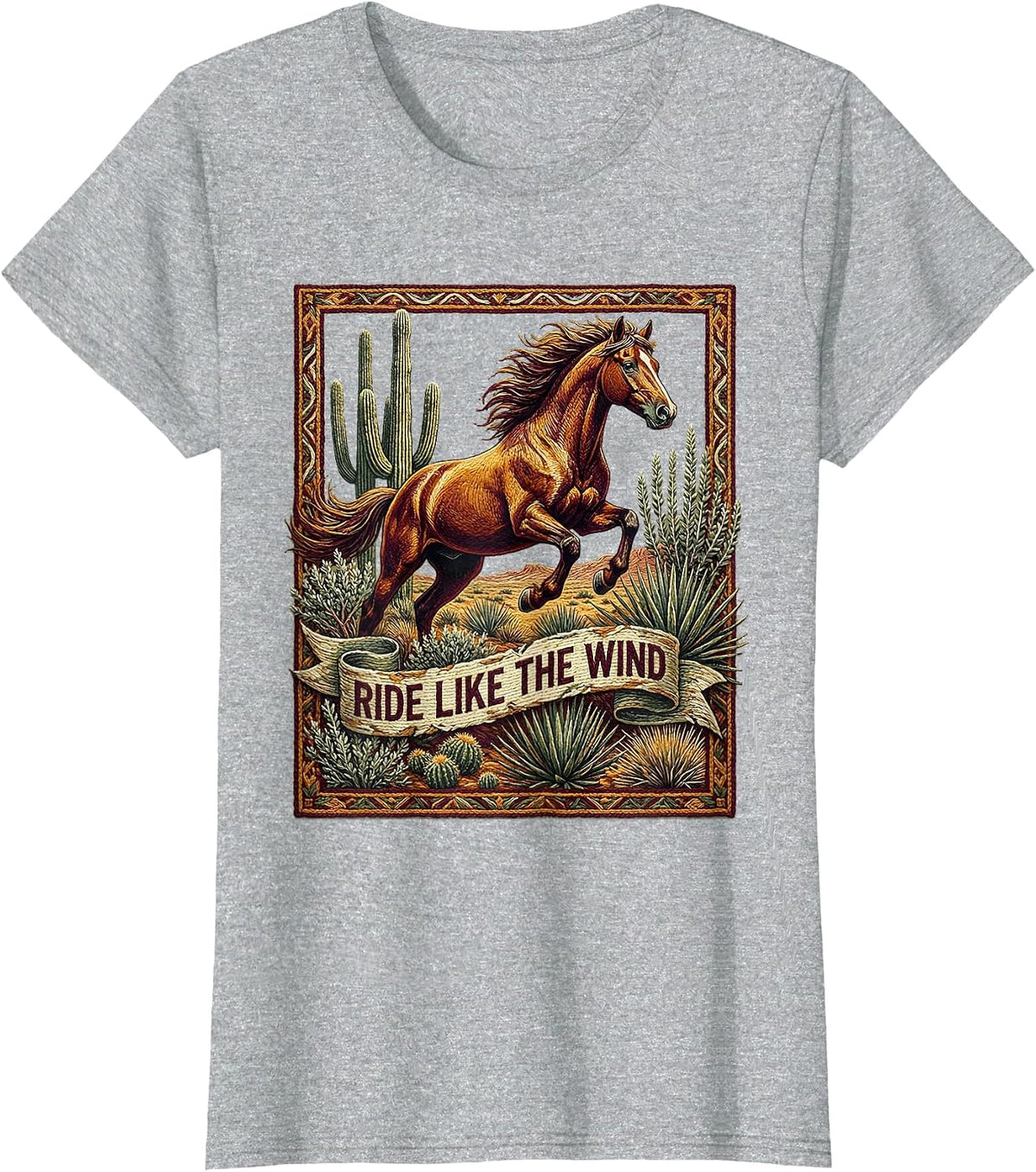 Ride Like the Wind Cowboy Graphic Design T-Shirt - Heather Grey