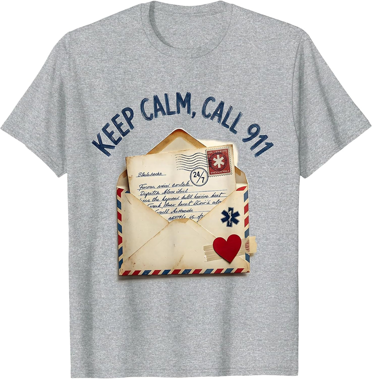 Men's Keep Calm Call 911 EMT First Responder Design T-Shirt - Heather Grey