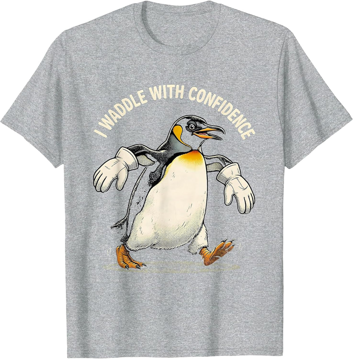 Men's I Waddle With Confidence Funny Penguin Lover Retro Cartoon T-Shirt - Heather Grey